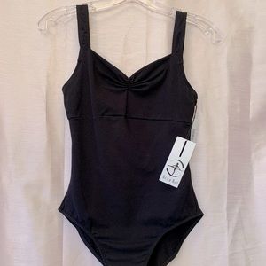 WEAR MOI Girls Pinch Front Wide Strap Leotard BLACK